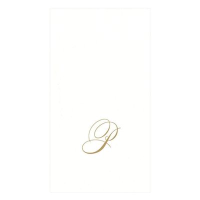 Caspari White Pearl & Gold Paper Linen Boxed Guest Towel Napkins in Letter P - Two Packs of 24