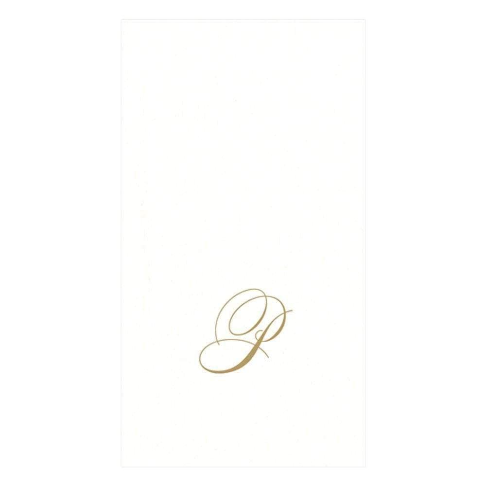 Caspari White Pearl & Gold Paper Linen Boxed Guest Towel Napkins in Letter P - Two Packs of 24