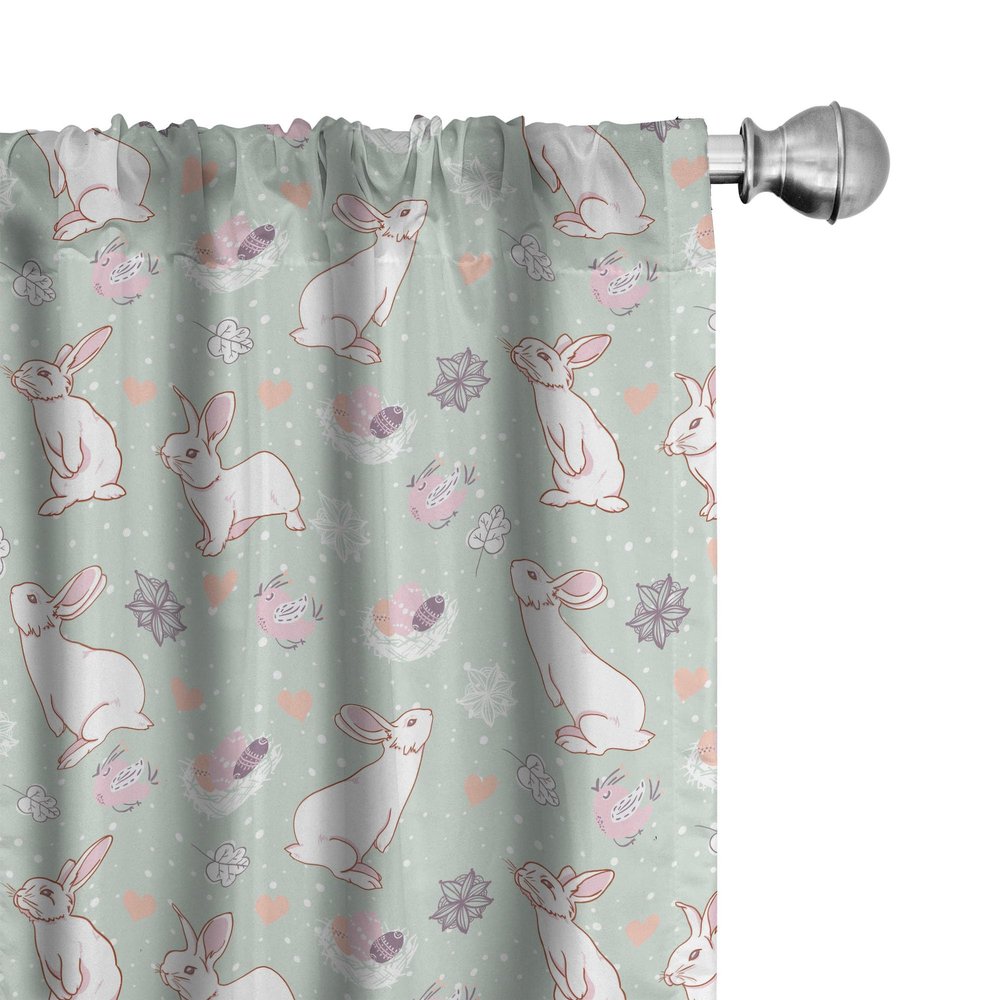 Ambesonne Easter Curtains, White Rabbits Smelling The Fresh Spring Air Flowers Eggs and Hearts in Pastel Colors, Window Treatments 2 Panel Set Living Room Bedroom, Pair of - 28" x 95", Pale Seafoam