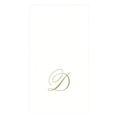 Caspari White Pearl & Gold Paper Linen Boxed Guest Towel Napkins in Letter D - Two Packs of 24