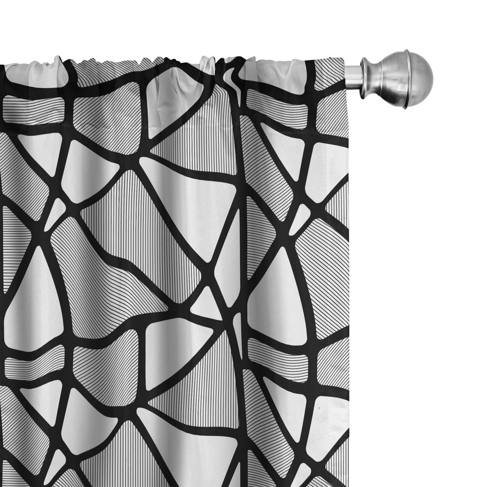 Ambesonne Black and White Window Curtains, Geometrical Pattern with Abstract Design Thick and Thin Lines Tile, Lightweight Decor 2-Panel Set with Rod Pocket, Pair of - 28" x 95", Charcoal White