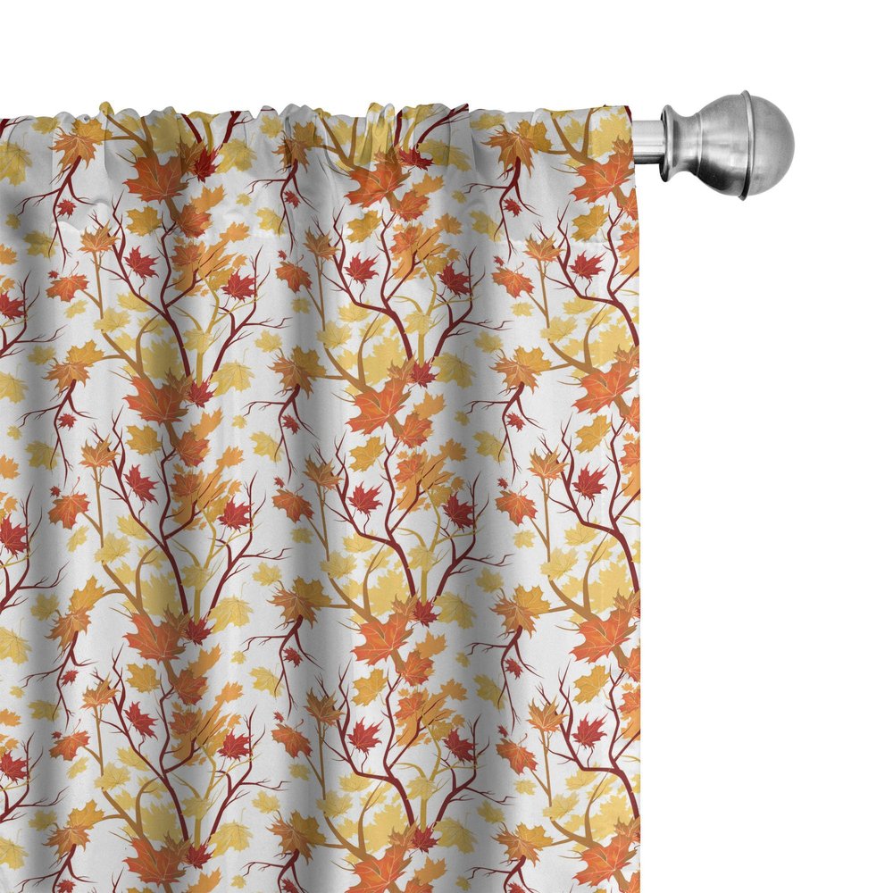 Ambesonne Fall Window Curtains, Swirling Autumn Leaves Shady Seasonal Elements Aesthetic Nature Image, Lightweight Decor 2-Panel Set with Rod Pocket, Pair of - 28" x 84", Orange Yellow
