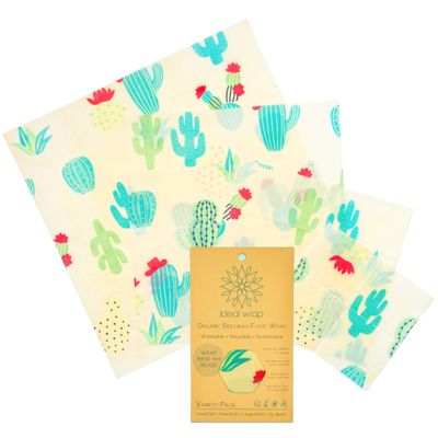 Ideal Wrap Premium Organic Beeswax Food Wrap (Colorful Cactus, 4 Pack)