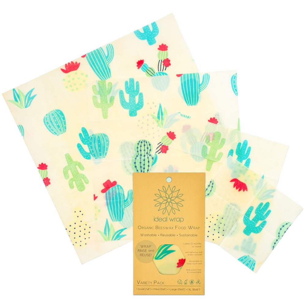 Ideal Wrap Premium Organic Beeswax Food Wrap (Colorful Cactus, 4 Pack)