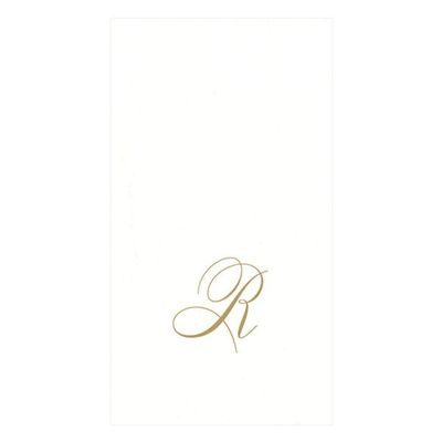 Caspari White Pearl & Gold Paper Linen Boxed Guest Towel Napkins in Letter R - Two Packs of 24