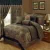HNU 7 Piece Gold Jacquard Comforter Set Cal King, Glam Motifs Texture Sheen Luxury Beautiful Decorative Royal Look Reversible Diamond Pattern Black Gold Bedding Warm Cozy Comfy view 1
