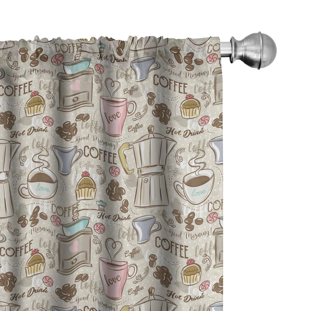 Ambesonne Modern Curtains, Coffee Time Vintage Espresso Machine Cupcakes Beans Design, Window Treatments 2 Panel Set for Living Room Bedroom, Pair of - 28" x 95", Pink Beige