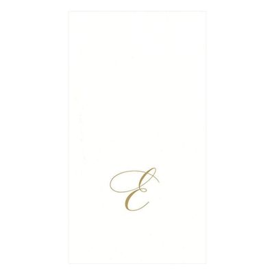 Caspari White Pearl & Gold Paper Linen Boxed Guest Towel Napkins in Letter E - Three Packs of 24