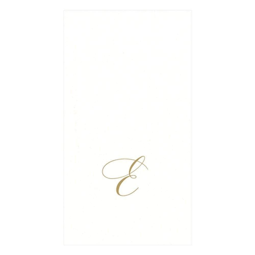 Caspari White Pearl & Gold Paper Linen Boxed Guest Towel Napkins in Letter E - Three Packs of 24