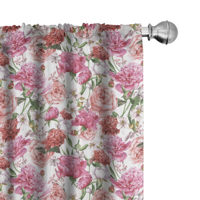 Ambesonne Shabby Flora Curtains, Summer Spring Garden Flowers with Leaves and Buds Art, Window Treatments 2 Panel Set for Living Room Bedroom, Pair of - 28" x 63", Pink