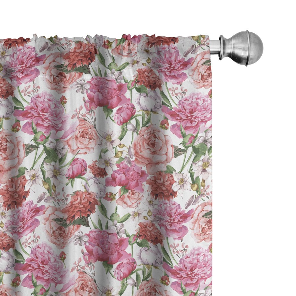 Ambesonne Shabby Flora Curtains, Summer Spring Garden Flowers with Leaves and Buds Art, Window Treatments 2 Panel Set for Living Room Bedroom, Pair of - 28" x 63", Pink