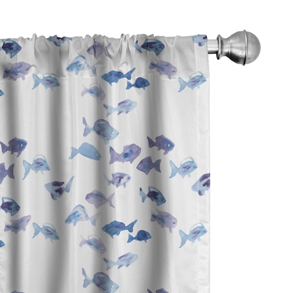 Ambesonne Animal Window Curtains, Little Fishes Watercolors Ocean Underwater Life Marine Theme Art, Lightweight Decor 2-Panel Set with Rod Pocket, Pair of - 28" x 84", Blue