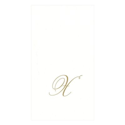 Caspari White Pearl & Gold Paper Linen Boxed Guest Towel Napkins in Letter X - Three Packs of 24