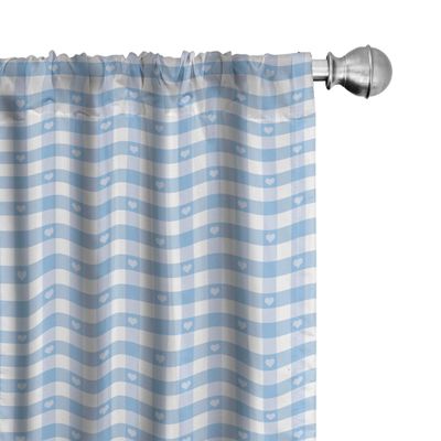 Ambesonne Checkered Curtains, Gingham Motif with Little Hearts Pastel Blue Shower Theme, Window Treatments 2 Panel Set for Living Room Bedroom, Pair of - 28" x 63", Blue
