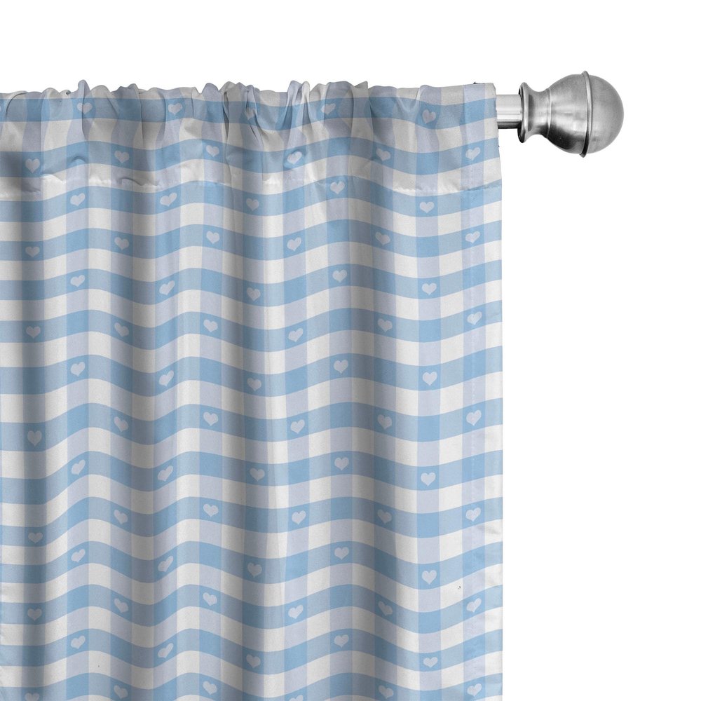 Ambesonne Checkered Curtains, Gingham Motif with Little Hearts Pastel Blue Shower Theme, Window Treatments 2 Panel Set for Living Room Bedroom, Pair of - 28" x 63", Blue