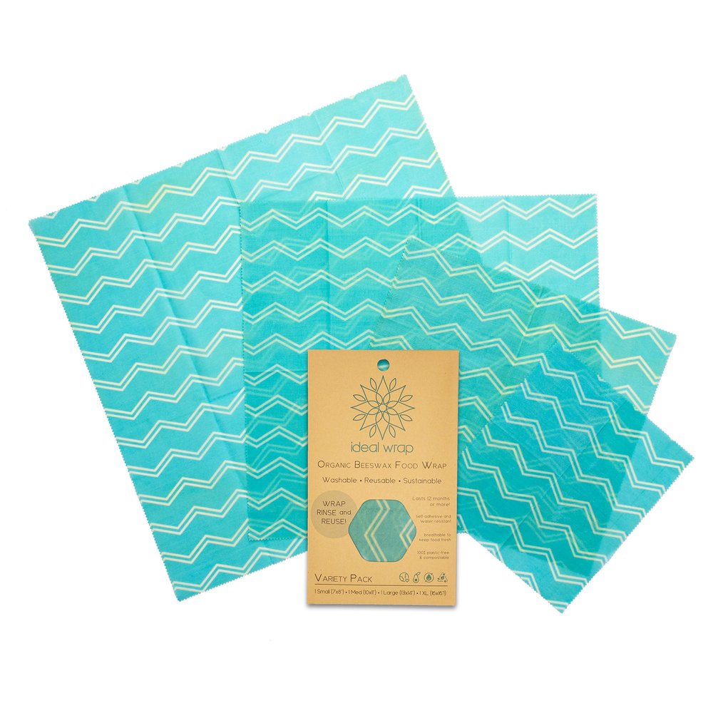 Ideal Wrap Premium Organic Beeswax Food Wrap (Blue Wave, 4 Pack)
