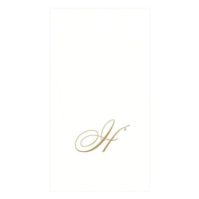Caspari White Pearl & Gold Paper Linen Boxed Guest Towel Napkins in Letter H - Two Packs of 24