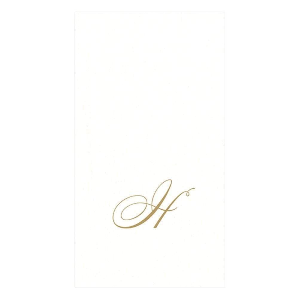 Caspari White Pearl & Gold Paper Linen Boxed Guest Towel Napkins in Letter H - Two Packs of 24