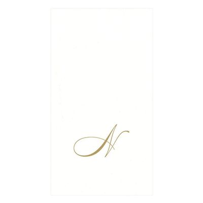 Caspari White Pearl & Gold Paper Linen Boxed Guest Towel Napkins in Letter N - Two Packs of 24