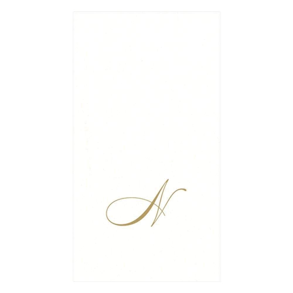 Caspari White Pearl & Gold Paper Linen Boxed Guest Towel Napkins in Letter N - Two Packs of 24