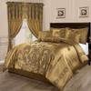 HNU 7 Piece Jacquard Comforter Set Full, Royal Look Beautiful Lux Floral Pattern Gold Bedding Bold Rich Soft Cozy Comfy, Bed Skirt Included view 1