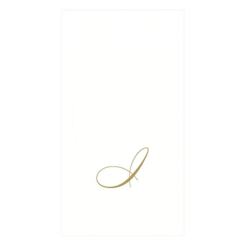 Caspari White Pearl & Gold Paper Linen Boxed Guest Towel Napkins in Letter I - Two Packs of 24
