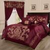 HNU 7 Piece Jacquard Comforter Set King, Royal Look Beautiful Lux Floral Pattern Maroon Gold Bedding Bold Rich Soft Cozy Comfy, Bed Skirt Included view 1
