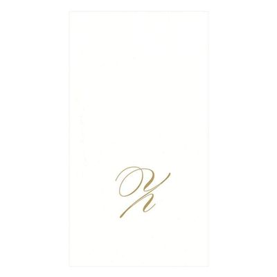 Caspari White Pearl & Gold Paper Linen Boxed Guest Towel Napkins in Letter Z - Two Packs of 24