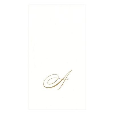 Caspari White Pearl & Gold Paper Linen Boxed Guest Towel Napkins in Letter A - Three Packs of 24