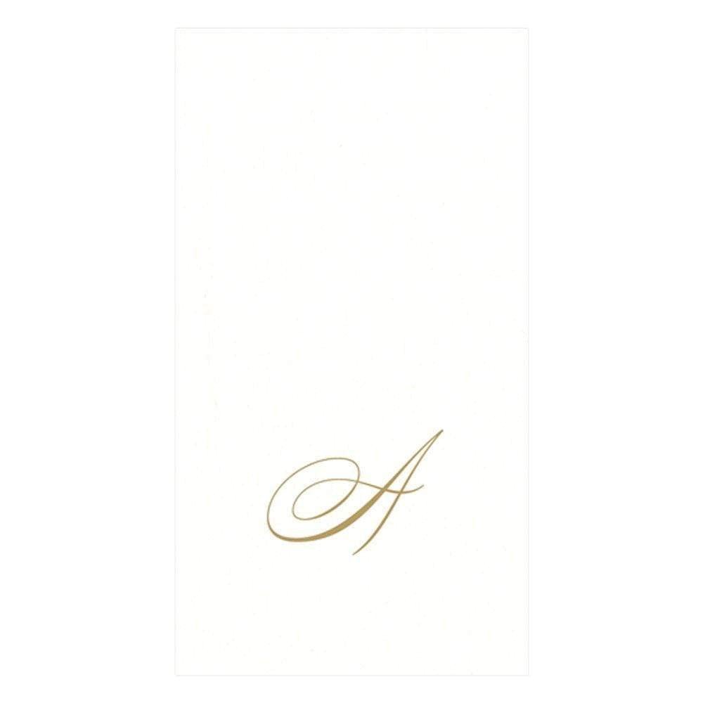 Caspari White Pearl & Gold Paper Linen Boxed Guest Towel Napkins in Letter A - Three Packs of 24