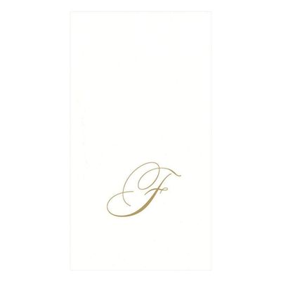 Caspari White Pearl & Gold Paper Linen Boxed Guest Towel Napkins in Letter F - Three Packs of 24