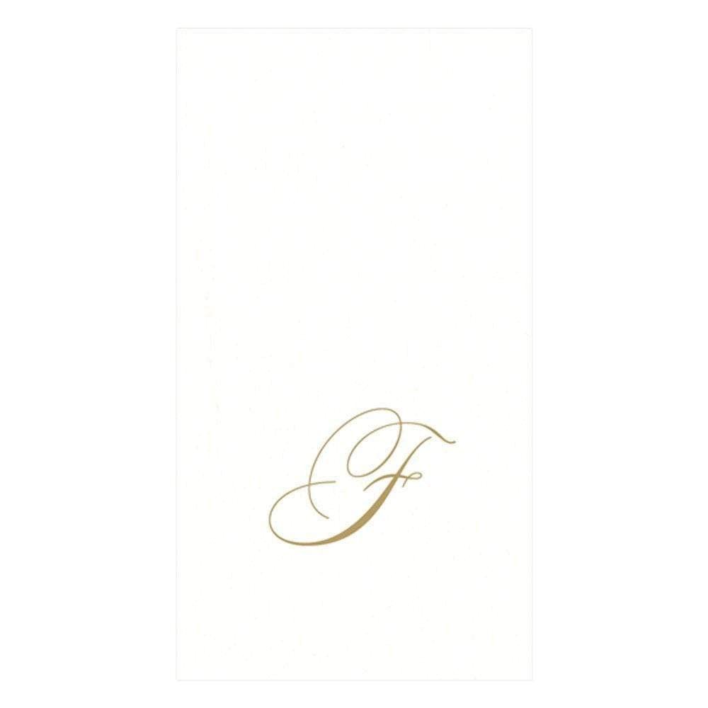 Caspari White Pearl & Gold Paper Linen Boxed Guest Towel Napkins in Letter F - Three Packs of 24