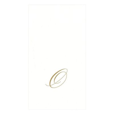 Caspari White Pearl & Gold Paper Linen Boxed Guest Towel Napkins in Letter O - Two Packs of 24