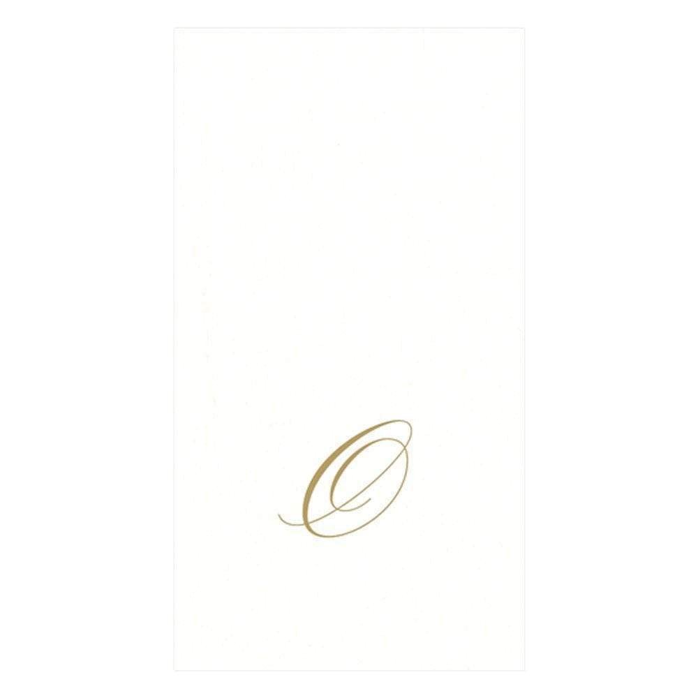 Caspari White Pearl & Gold Paper Linen Boxed Guest Towel Napkins in Letter O - Two Packs of 24
