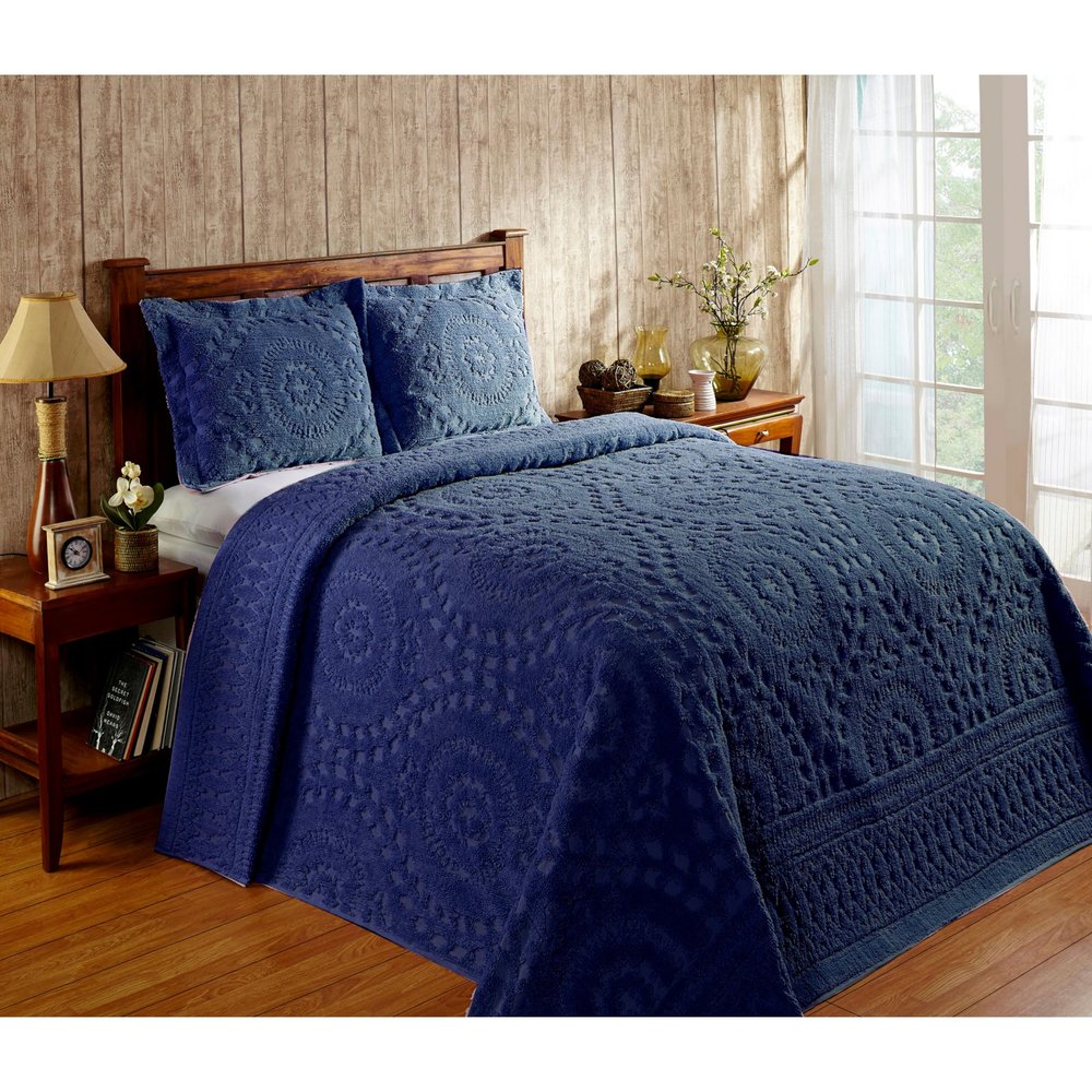 Better Trends 1 Piece Chenille Bedspread King Size 100% Cotton Chenille Bedding Lightweight Medallion Pattern Bedroom Decor Rio Collection