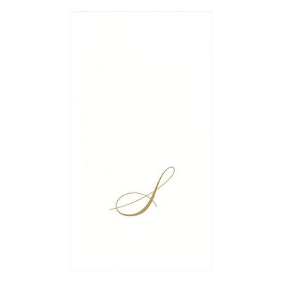 Caspari White Pearl & Gold Paper Linen Boxed Guest Towel Napkins in Letter S - Three Packs of 24