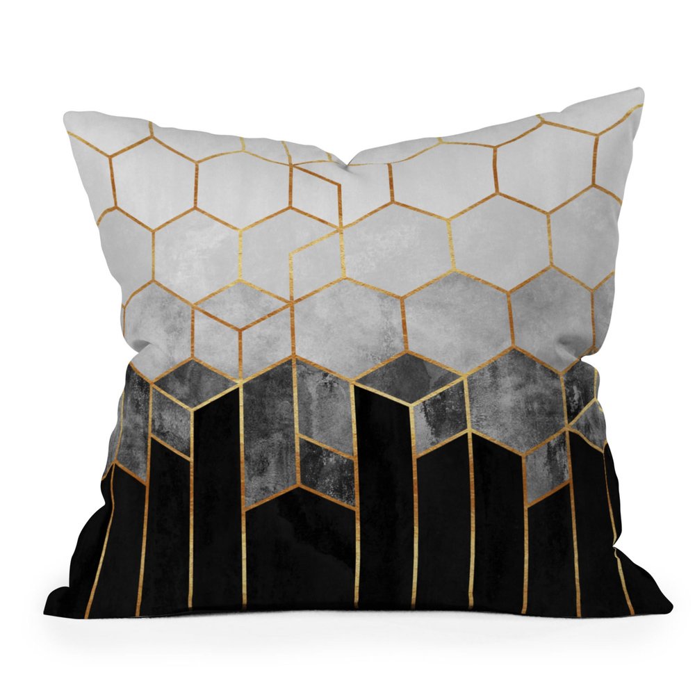 Society6 Throw Pillows with Pillow Insert - Home Decor by Elisabeth Fredriksson - Decorative Accent Pillows for Couch or Bed, 16 x 16, Charcoal Hexagons