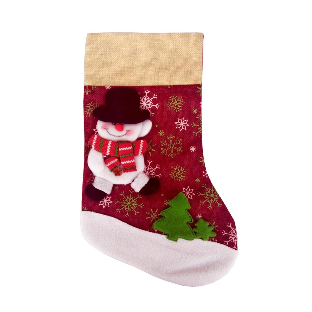 FixtureDisplays 14X9" Xmas Stocking Sack Snowman Christmas Gift Bag Hanging Gift Stocking Bag 15026-SNOWMAN-2D