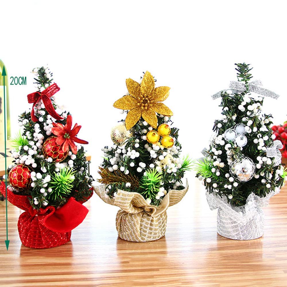 Ewer 3Pcs Tabletop Mini Christmas Tree Artificial Small Xmas Tree Decor with Ornaments Miniature Tree with Ball, Snow and Baubles for Crafts Home Desktop Desk Festive Holiday Decoration, 6.3" Tall