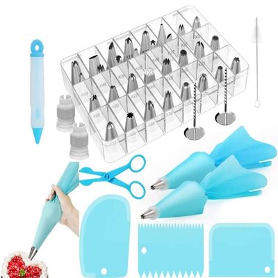 42 Pieces Piping Bag an42 Pieces Piping Bag and Nozzle Set for Cupcakes Cookies Decorating Include 2 Reusable Piping Bags, Flower Nails, 2 Couplers, Cleaning Brush, 3 Plastic Scrapers, Stainless Steel