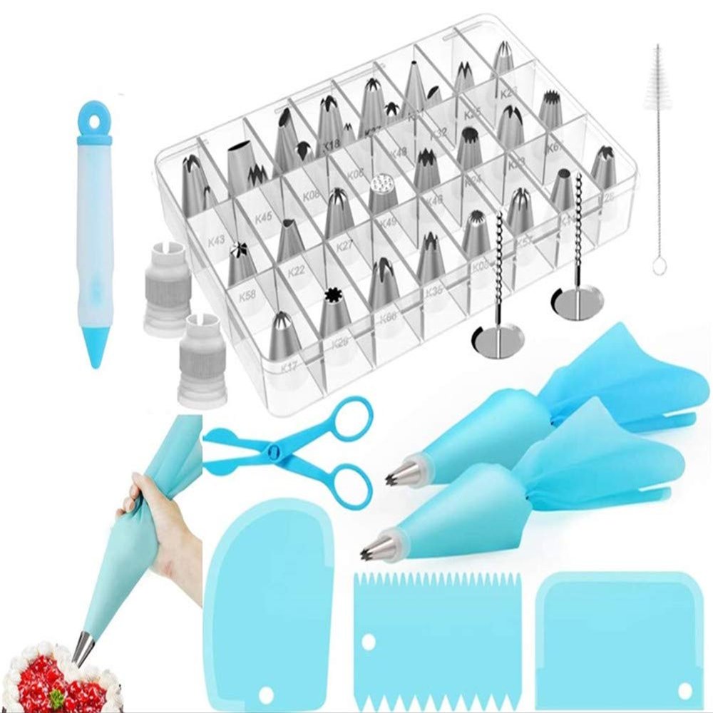 42 Pieces Piping Bag an42 Pieces Piping Bag and Nozzle Set for Cupcakes Cookies Decorating Include 2 Reusable Piping Bags, Flower Nails, 2 Couplers, Cleaning Brush, 3 Plastic Scrapers, Stainless Steel