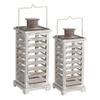 Benjara Wood and Metal Lanterns with Louvered Design, Set of 2, White view 1