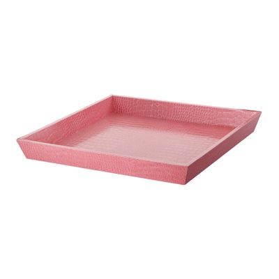 Benjara Wood and Leatherette Decorative Serving Tray with Raised Sides, Pink