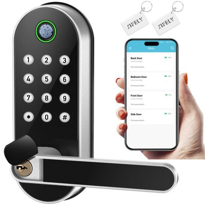 Fingerprint Smart Door Lock with Handle & Keypad  No More Lost Keys, Keyless Entry & Remote Access for Home, Kids, Airbnb & Rental Property, DIY Install, Alexa & Google Compatible