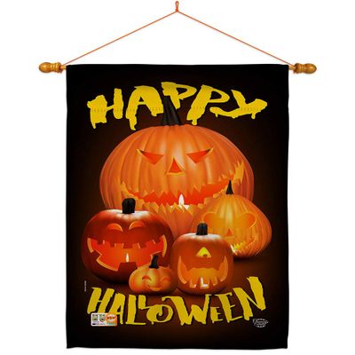 Breeze Decor HS192125-BO-03 Pumpkin Patch Fall Halloween Decorative Vertical House 28" x 40", Large Flag Set w Indoor Hanger