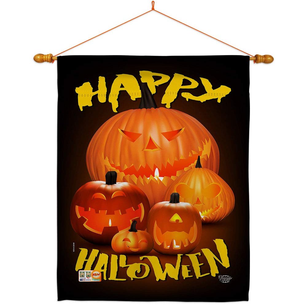 Breeze Decor HS192125-BO-03 Pumpkin Patch Fall Halloween Decorative Vertical House 28" x 40", Large Flag Set w Indoor Hanger