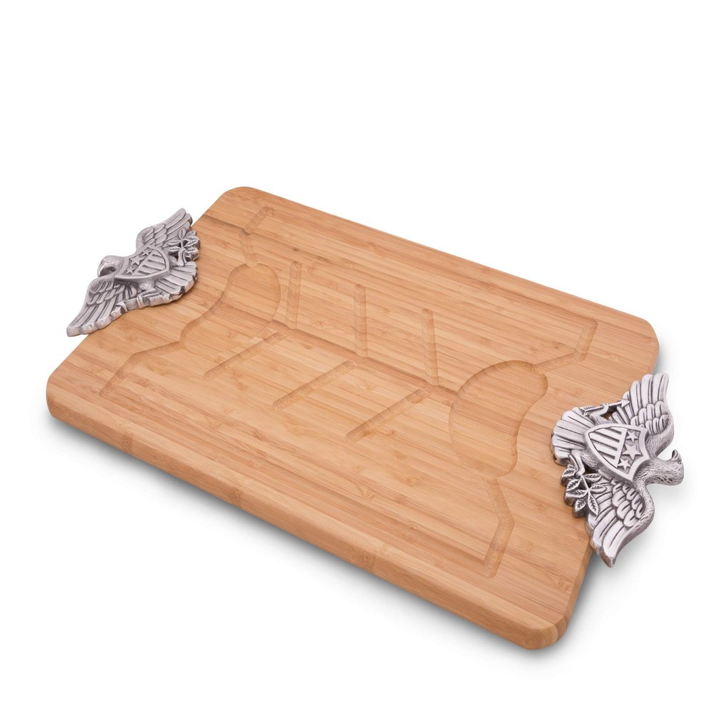 Arthur Court Metal American Eagle Handle Bamboo Wood Carving/Cheese Board Large Tray for Serving Meats or Appetizer 23 inch x 13.5 Wide