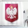 Ambesonne Polish Shower Curtain, Royal Illustration of Coat of Arms of Poland Emblem Crowned Eagle Print, Cloth Fabric Bathroom Decor Set with Hooks, 69" W x 70" L, Ruby Hot Pink and White view 1