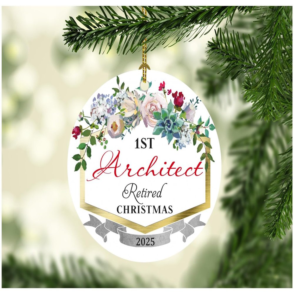 Architect Ornaments for Christmas Tree 1st Architect Retired Christmas Ornament Keepsake 2025 Retirement Gifts for Women Men Family Coworker MDF 3" White