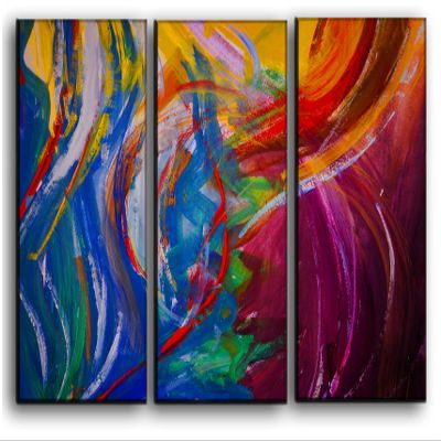 Big 3 Piece Abstraction Wall Art Decor Picture Painting Poster Print on Canvas Panels Pieces - Creative Theme Wall Decoration Set - Red Wall Picture for Creative Space 22 by 33 in